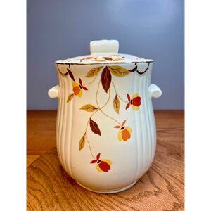 Uranium Glazed Hall China  Jewel Tea Autumn Leaf  Rayed Cookie Jar with Lid and